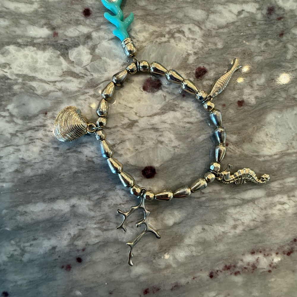Lilly Pulitzer Silver Ocean Charm Bracelet & Lilly like earrings - Picture 1 of 5